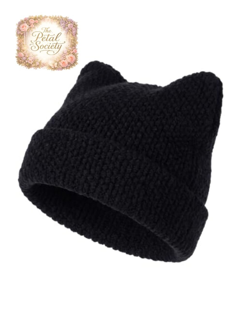 Crochet Cat Ear Beanie Slouchy Knit Hat Y2K Grunge Women